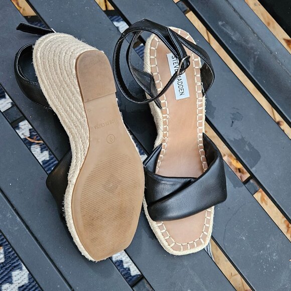 Steve Madden “Gavin” Black Espadrille Wedge Sandal Size 9 - Picture 2 of 6